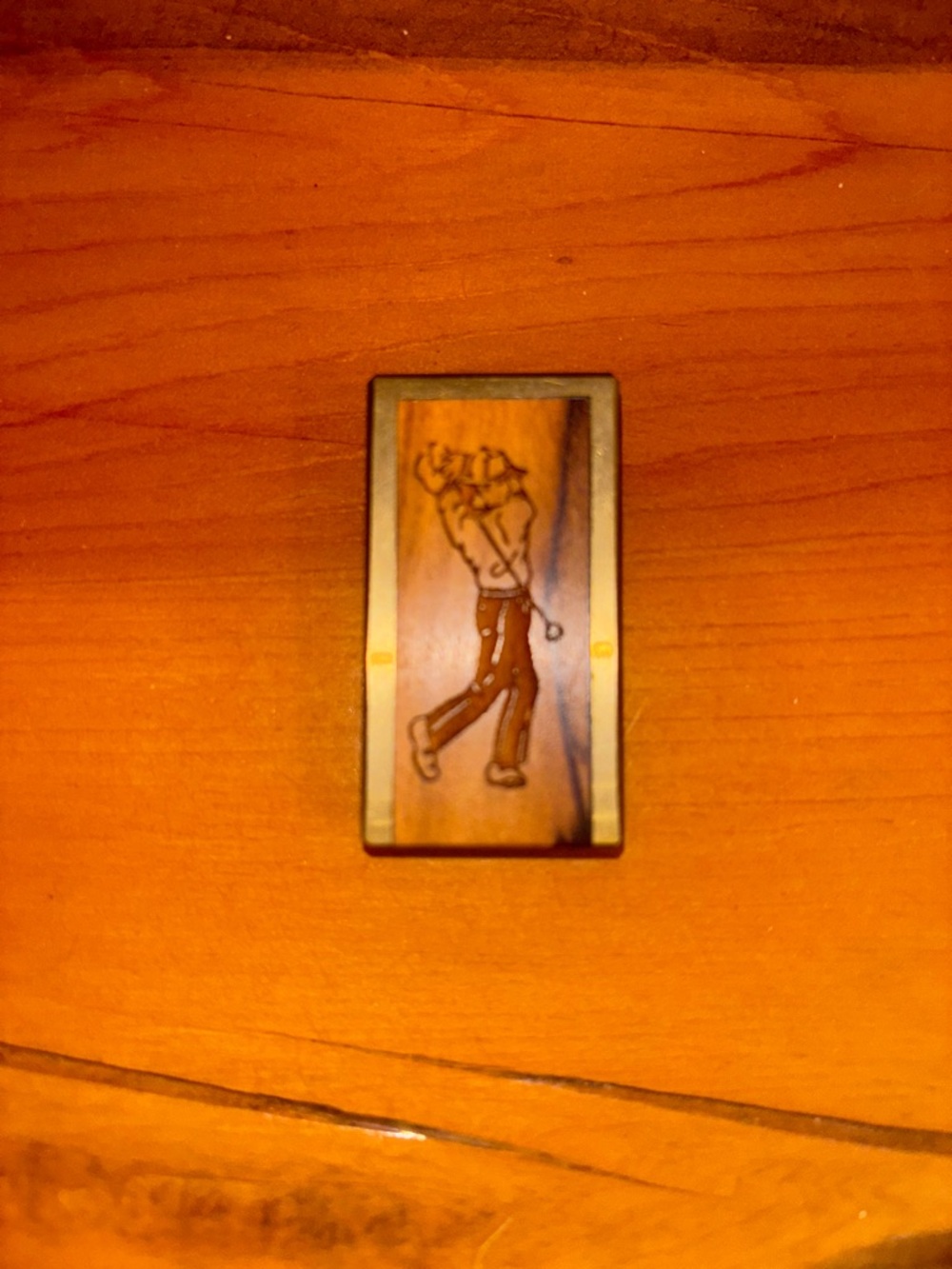 Vintage brass with wood inlay golfer money clip.